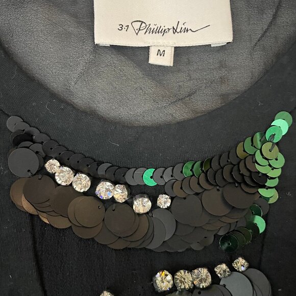 3.1 Phillip Lim Black Silk & Cotton Embellished Top - Size M - Picture 3 of 5